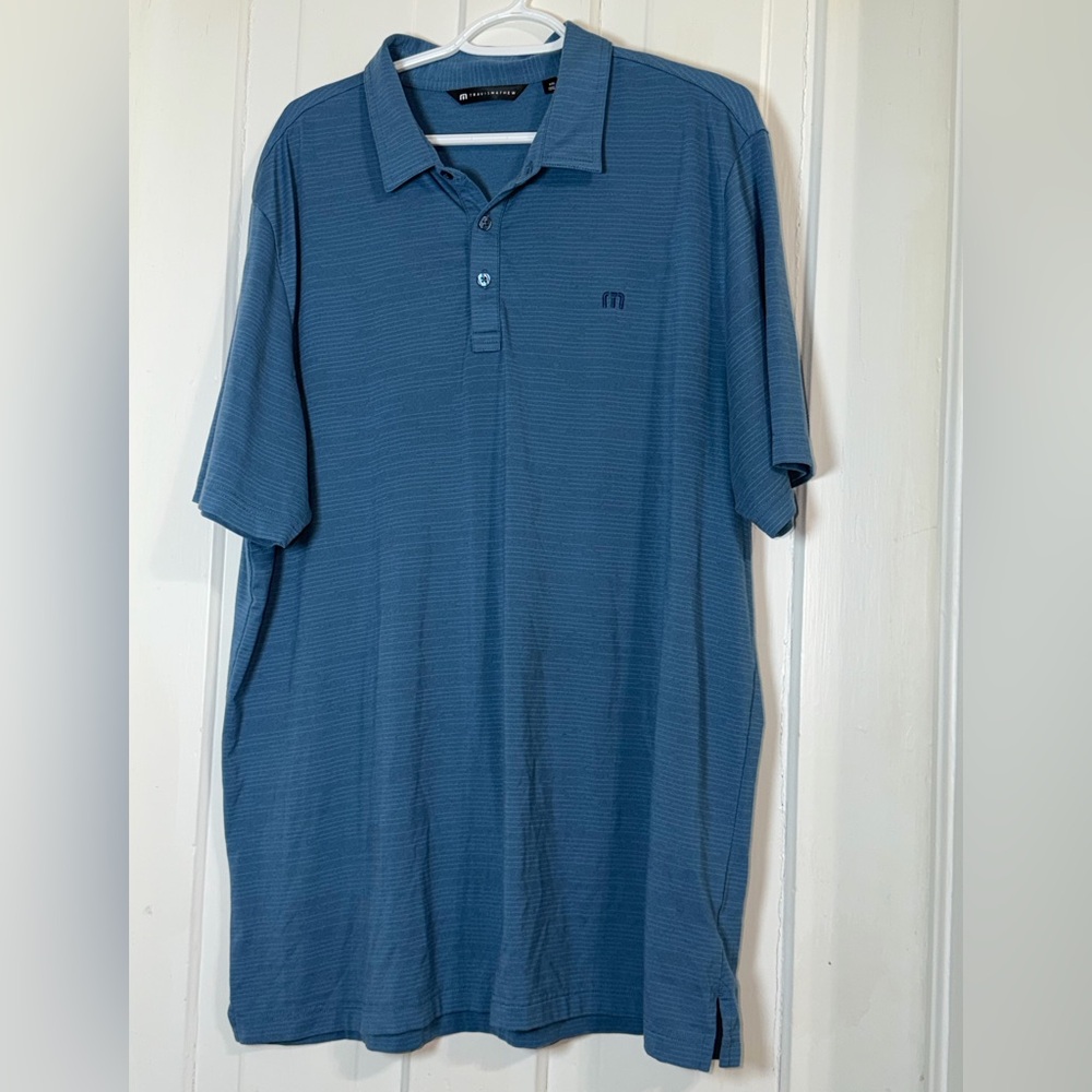 Travis Mathew Polo Golf Shirt Mens Size 2X, XXL Blue Short Sleeve